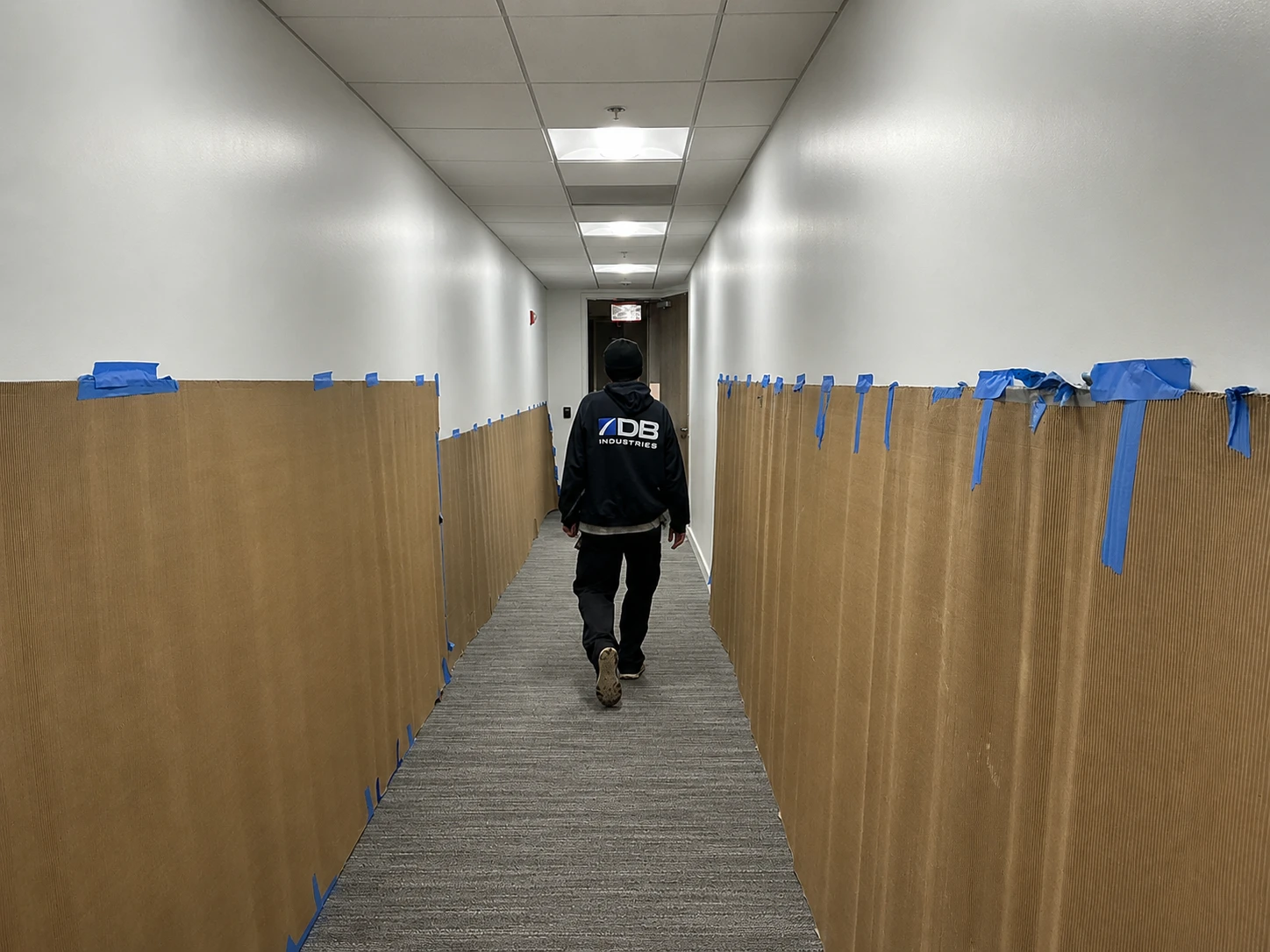 Office hallway cleared after furniture decommission